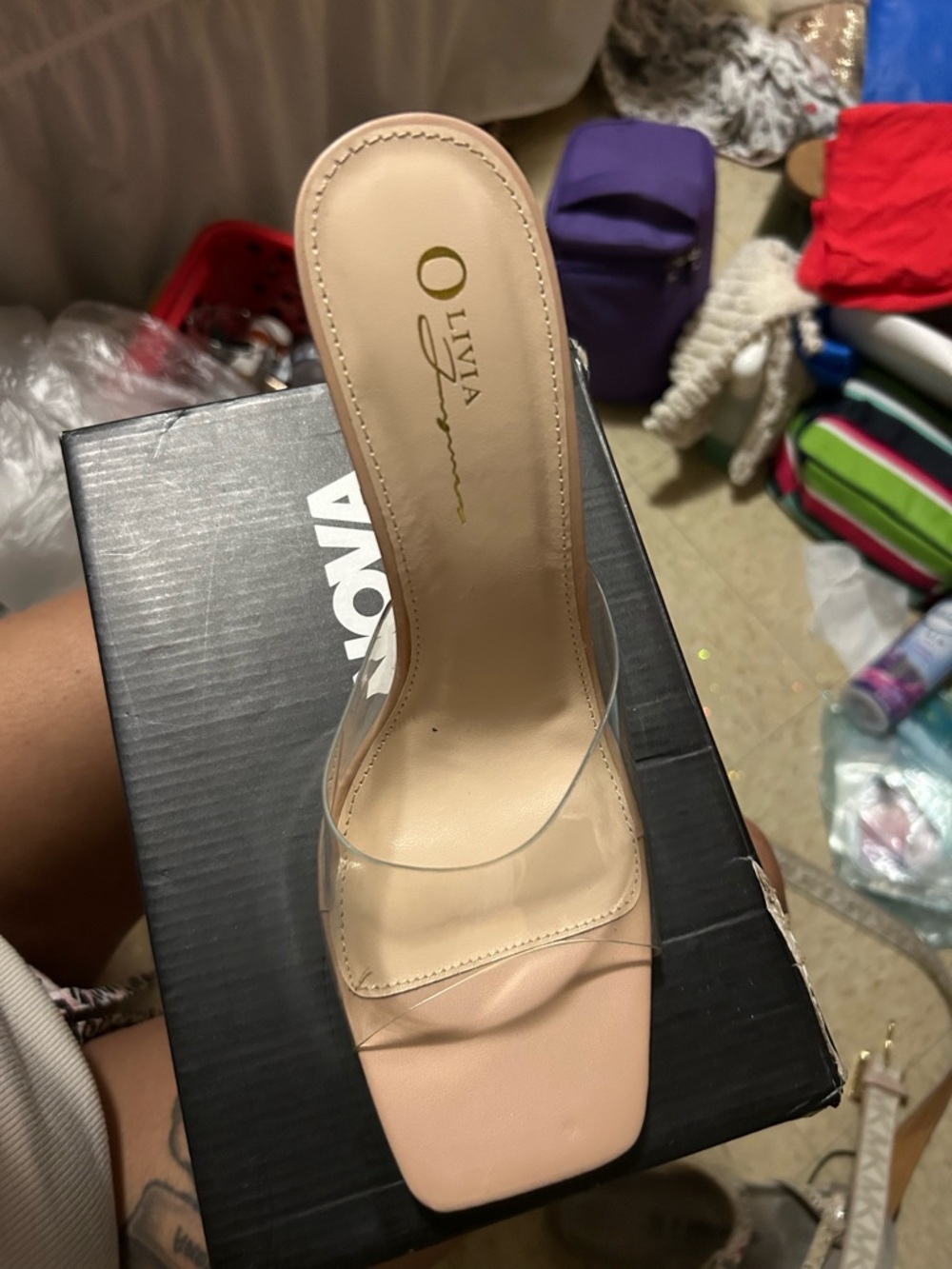 Fashion Nova Clear Strap Nude Slide Heel